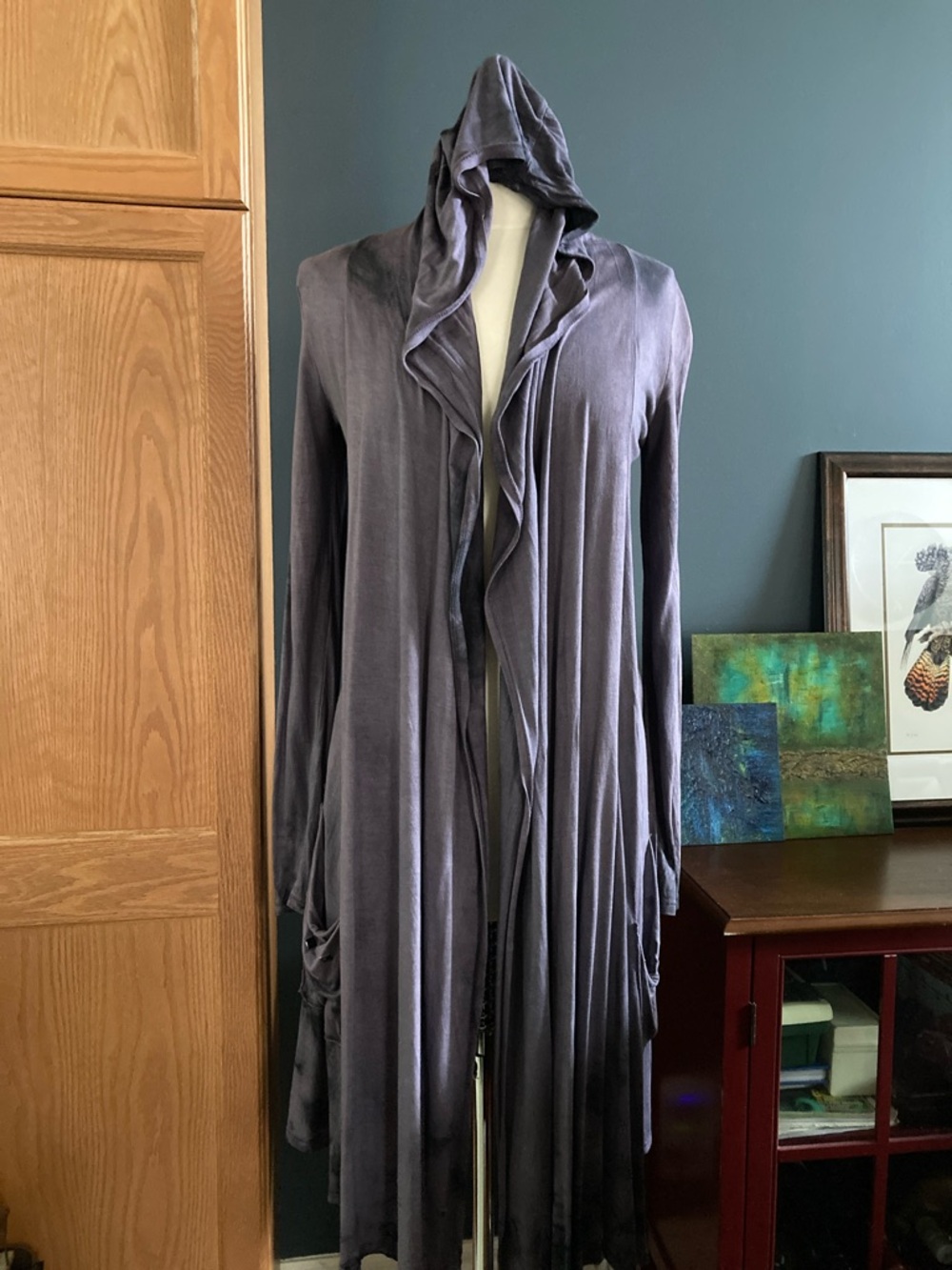 Women's Hooded Long Drape Cardigan Jacket - Gray by Division